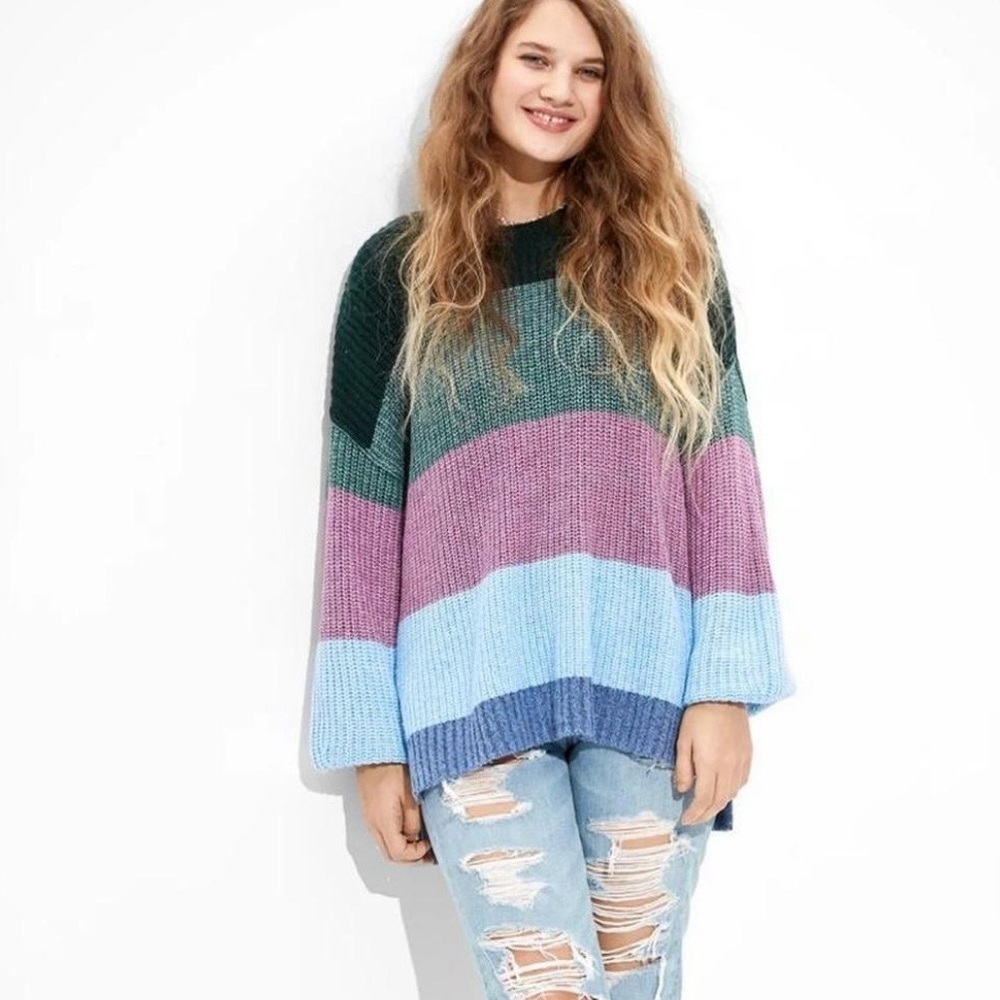 American Eagle Dreamspun Oversized Sweater Multi Color Block Knit Xsmall Women’s